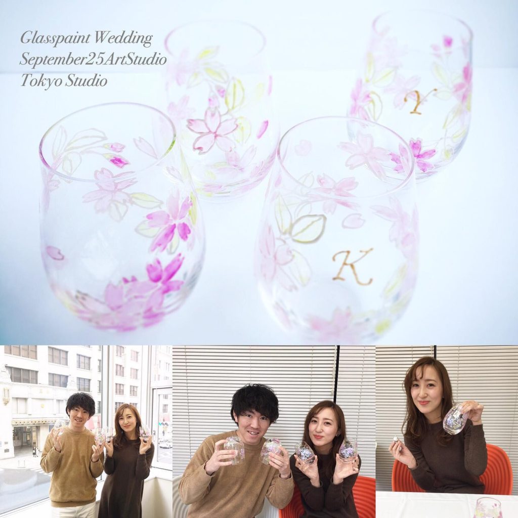 手作り教室 手作り桜グラス 結婚式両親へのプレゼントin東京日本橋スタジオ Glasspaint Wedding